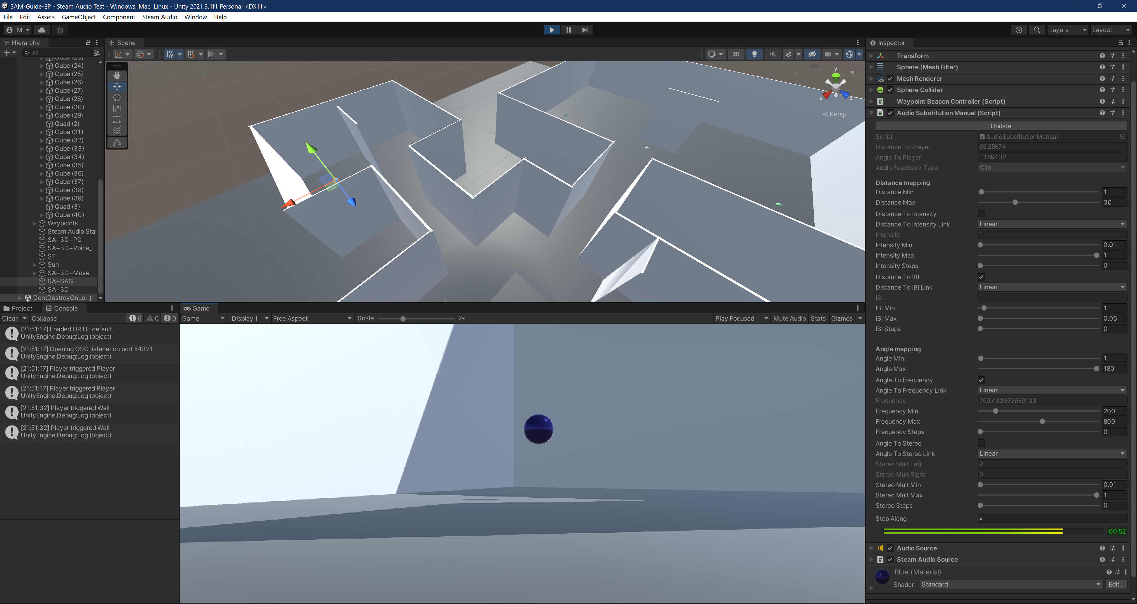 A screenshot showcasing the experimental platform being developped in Unity for SAM-Guide